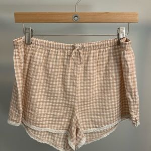 Aerie Gingham Checkered Shorts with Lace Trim